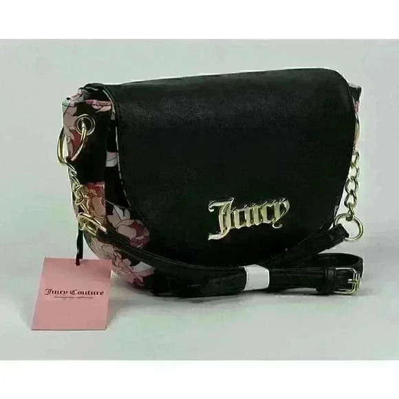 NEW! Juicy Couture Womens Flap Pretty Rose Black Crossbody Bag - Picture 1 of 4